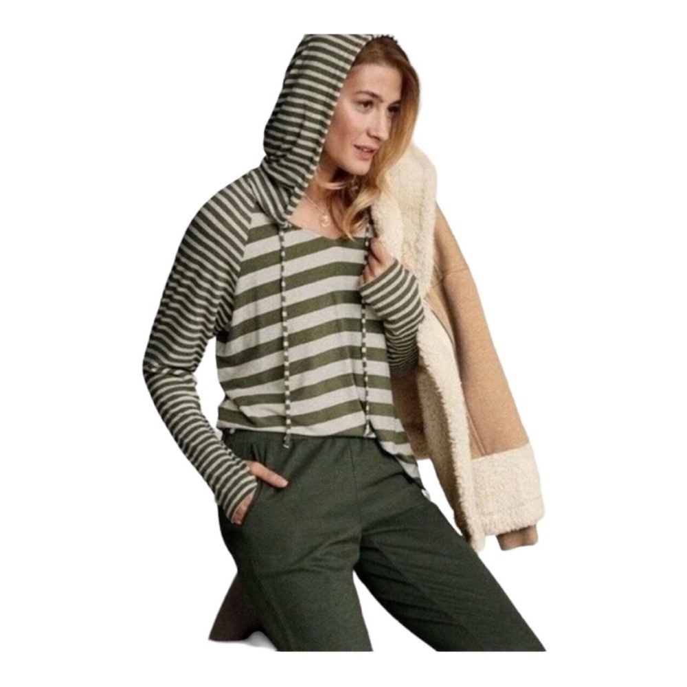 CABi 3995 Olive & Cream Oatmeal Stripe Playoff Hoodie Lightweight Knit Hoodie